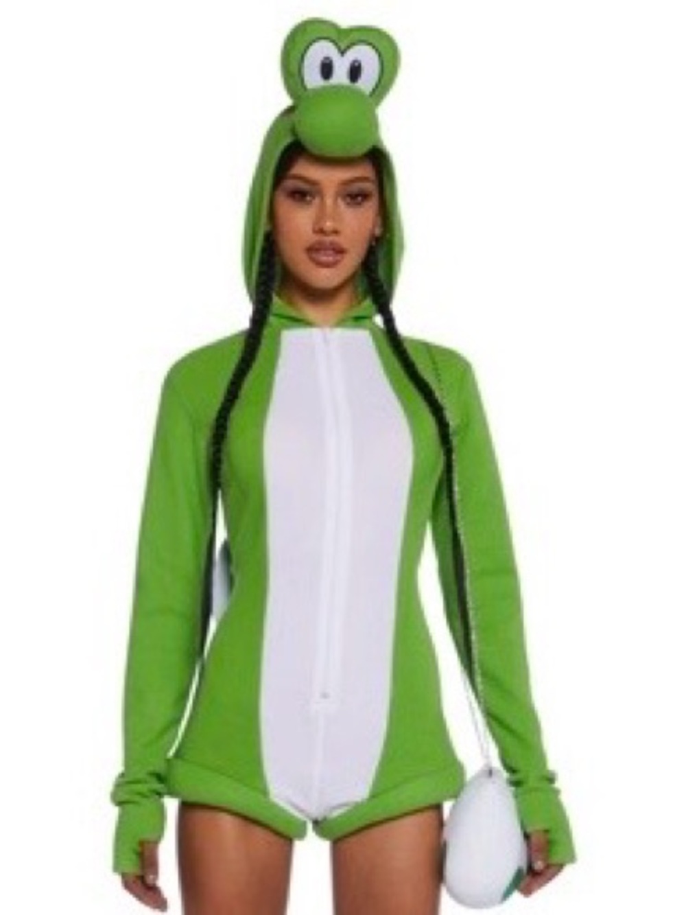 DOLLS KILL Green/White Hooded One-Piece Zip Up Romper XXL NWT